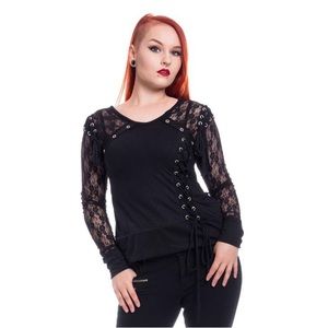 Long Sleeve Lace and Eyelet Detail Top